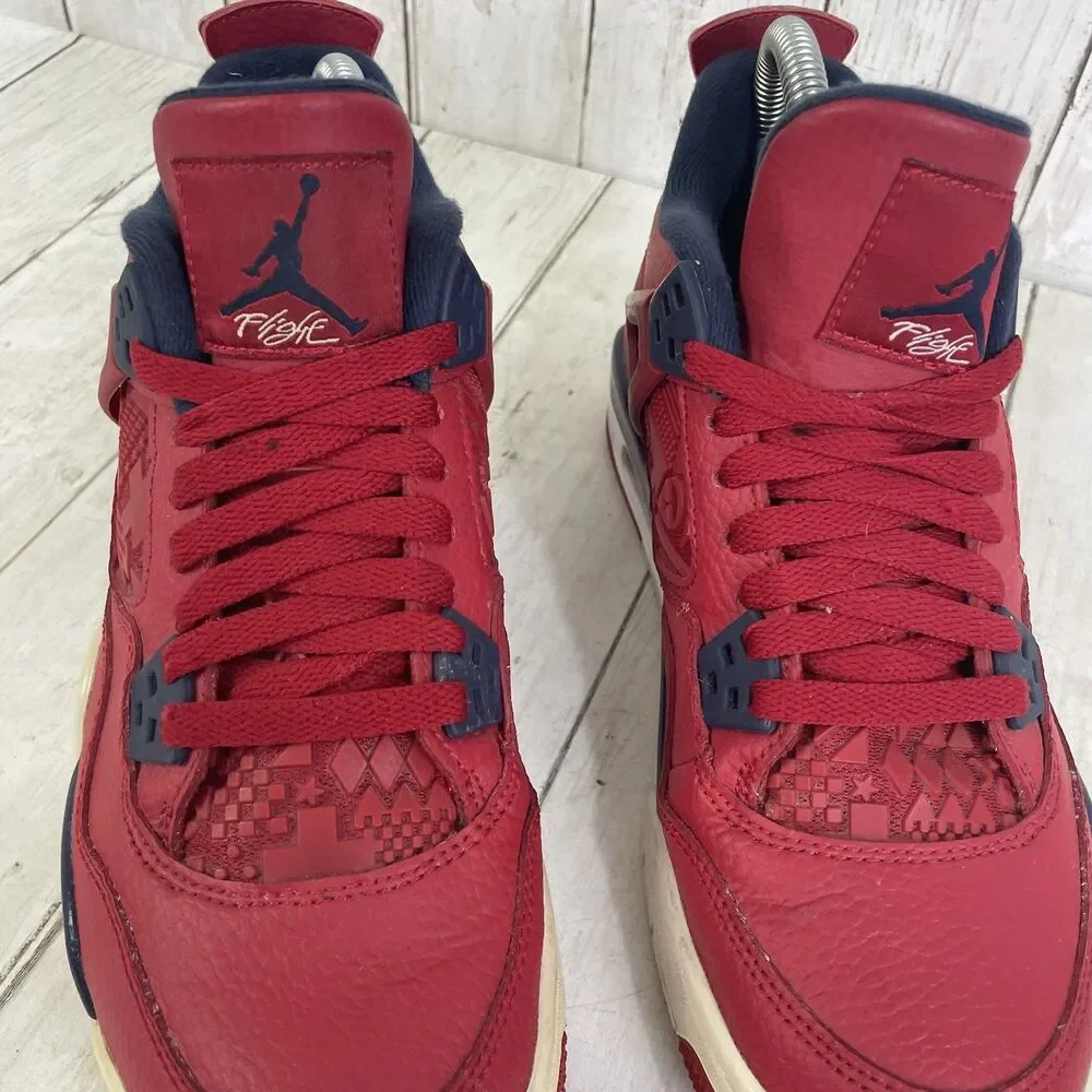 Nike Boys Air Jordan 4 408452-617 Red Basketball Shoes Sneakers Size 7Y